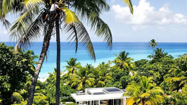 Palm tree trimming demonstration video