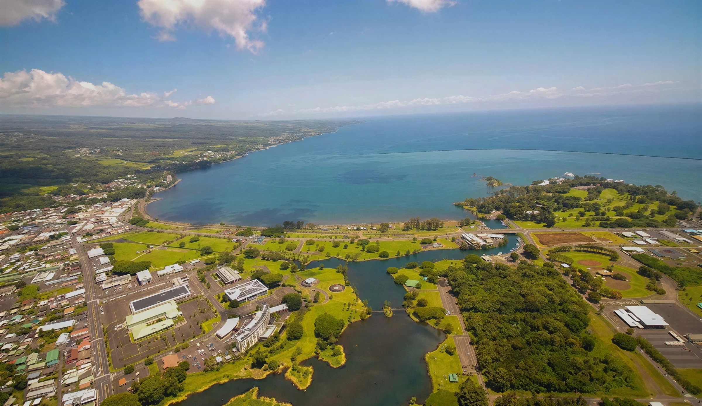 Aerial view of Hilo Bay and East Hawaii service area